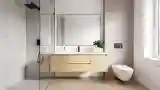Spacious Bathroom with Wood Accents