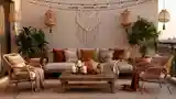 Boho Taras z Drewnem i Rattanem