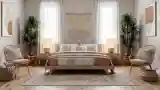 Sypialnia w stylu boho z drewnem i roślinami