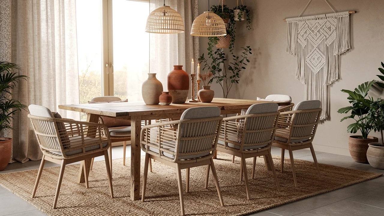 Elegancka Jadalnia z Naturalnymi Materiałami