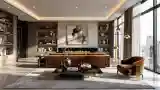 Golden Lounge with Elegant Fireplace
