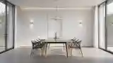 Minimalist Dining Room with Wood and White Accents