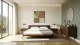 Modern Bedroom with Warm Wood and Gold Accents