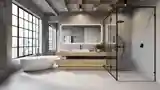 Industrial Loft Bathroom with Concrete & Wood