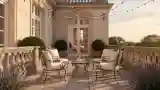 Zewnętrzny salon z kamieniem i żelazem