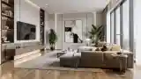 Minimalist Living Room with Marble and Wood