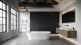 Przestronna łazienka z betonem i drewnem