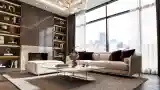 Nowoczesny salon z ogniskiem