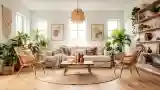 Luxurious Bohemian Living Room with Rattan and Wood