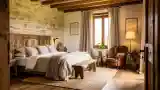 Rustic Luxury Bedroom with Stone and Wood