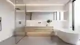 Minimalist Bathroom with Wood Accents