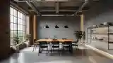 Industrial Dining with Brick and Wood