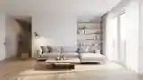 Living Room with Wood and White Marble