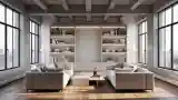Nowoczesny salon z betonem i drewnem