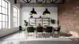 Wnętrze z ekskluzywnym drewnem i cegłą
