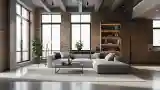 Industrial Living Room with Concrete and Brick