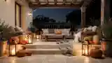 French Terrace with Wooden Accents and Lanterns