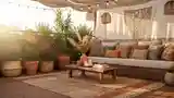 Boho Taras z Drewna i Tkanin